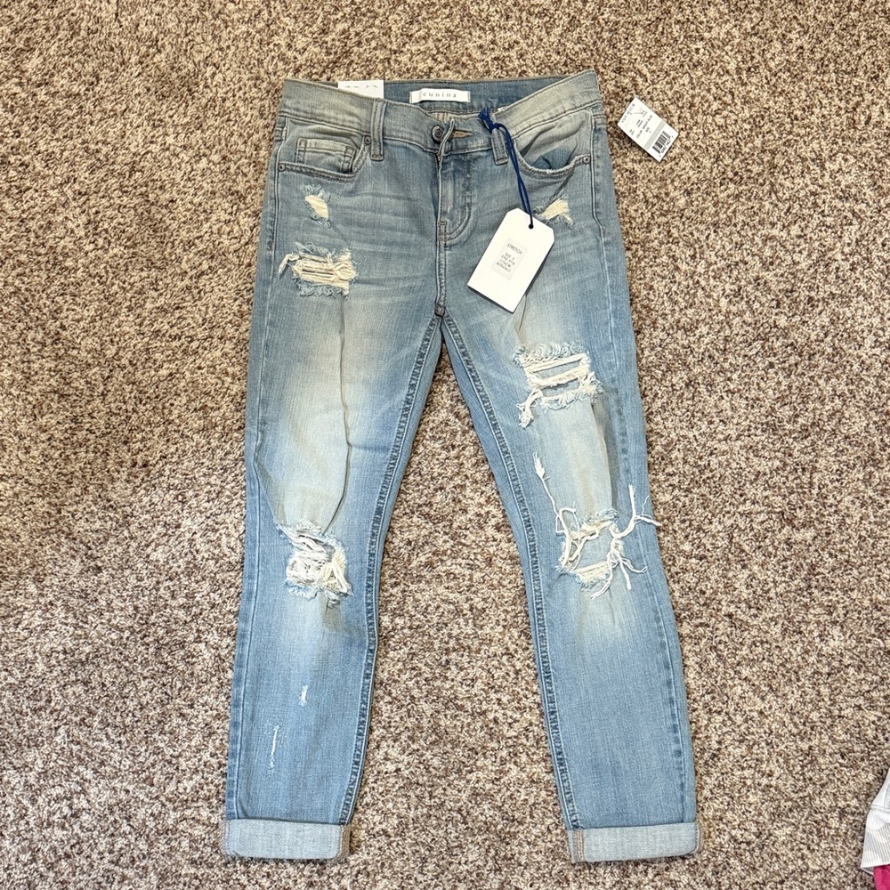 Eunina Light Blue Distressed Ankle Jeans NWT